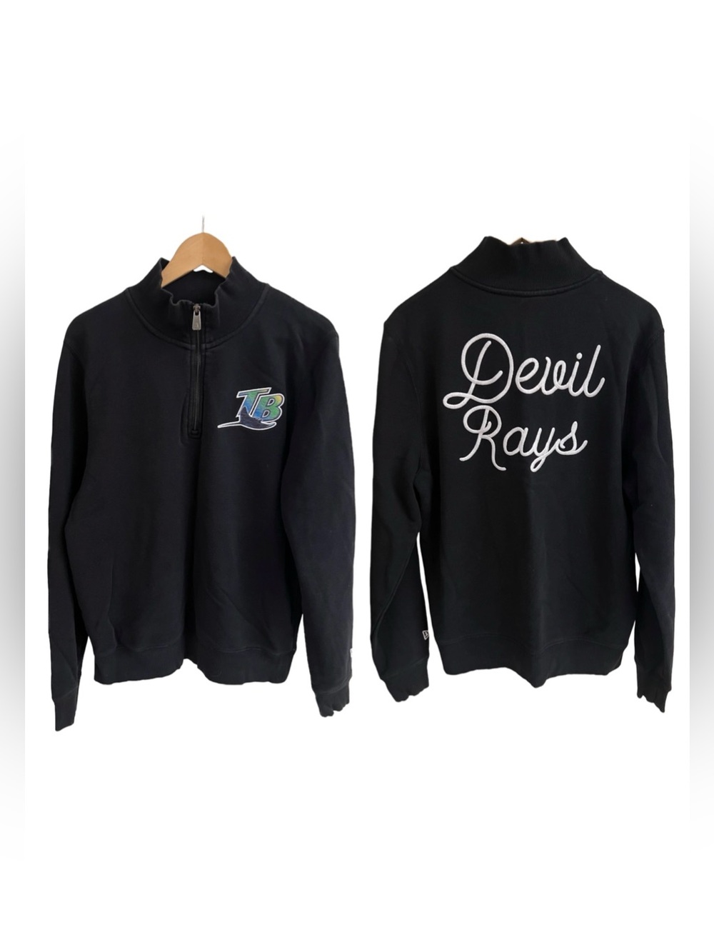 New Era Tampa Bay Devil Rays Black Quarter-Zip Sweatshirt Adult M Embroidered